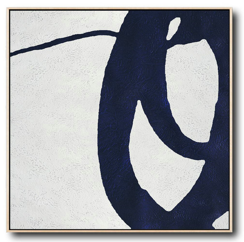 Large Abstract Painting Canvas Art,Hand Painted Navy Minimalist Painting On Canvas,Hand Painted Aclylic Painting On Canvas